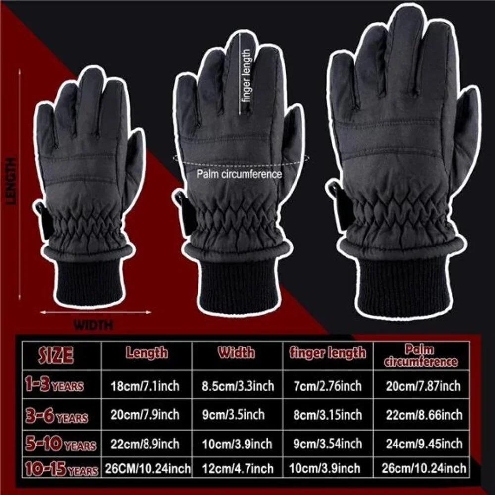 2 Pairs Kids Winter Ski Gloves Waterproof Warm Snow Mittens Full Finger Gloves